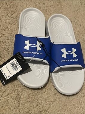 Under Armour Royal Blue & White Slide Sandals